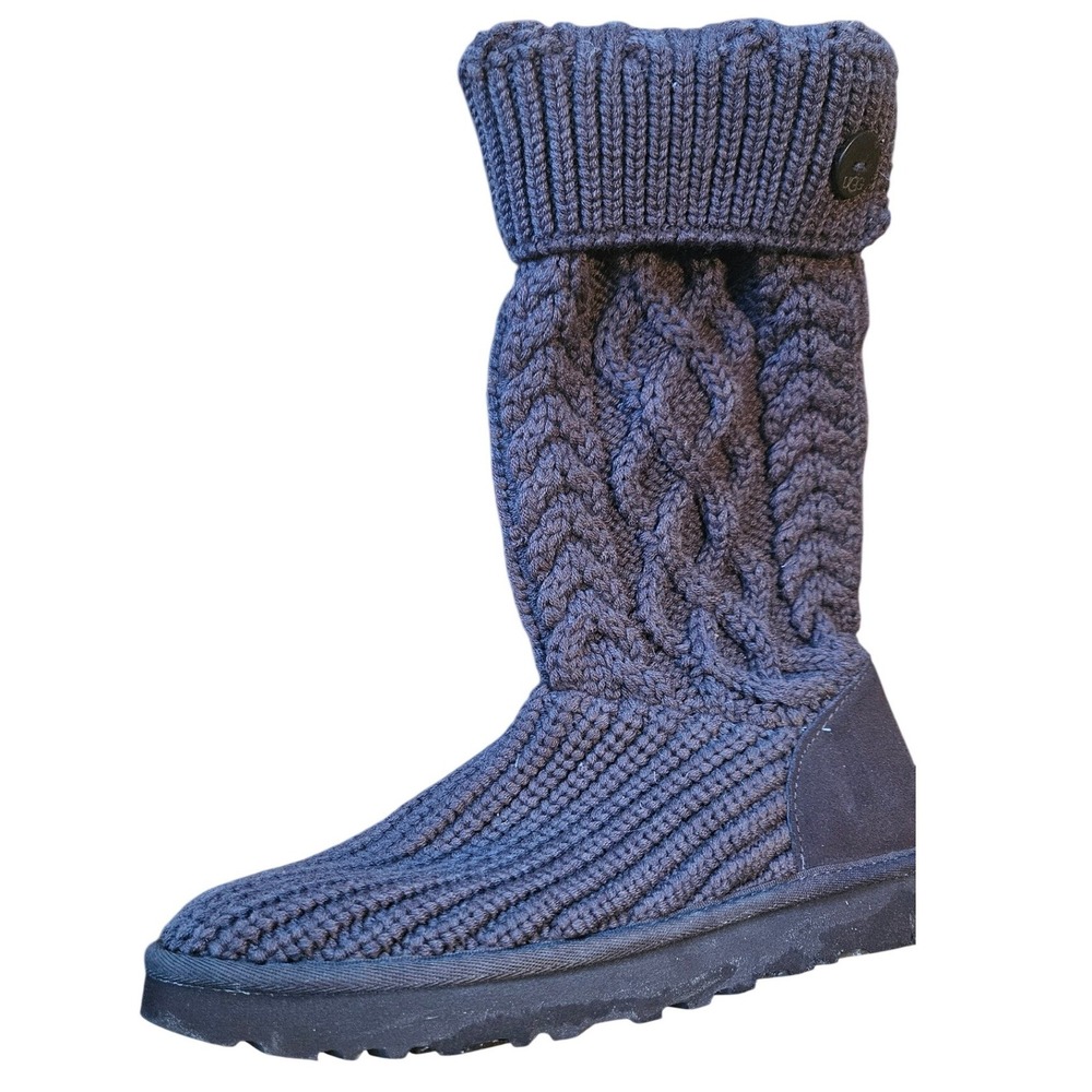UGG Cardy Zip Chocolate Brown 13" Knit Boots Womens 8 Slouchy Winter Cozy Warm